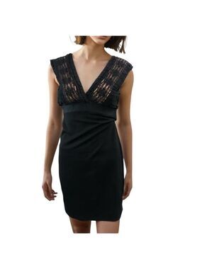 MAX STUDIO  Lace Bodice Evening Party Dress  V-neck Black w/beige lining sz med